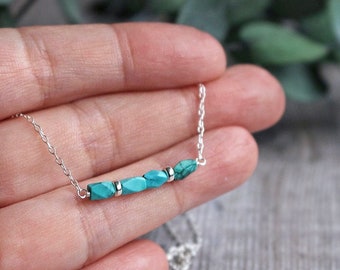 Turquoise Bar Necklace, Turquoise Necklace, Sterling Silver, Bar Necklace, Gemstone Necklace, Gemstone Jewellery