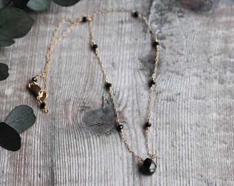 Spinel Necklace, Black Spinel, Gold Necklace, Gift for Her, Gemstone Jewelry, Gemstone Necklace