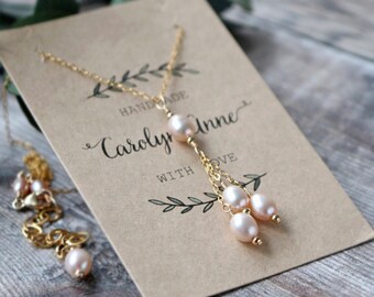 Rose Pearl Necklace, Pearl Necklace, Cluster Necklace, Gold-Filled Necklace, June Birthstone, Gift for Her, June Birthday