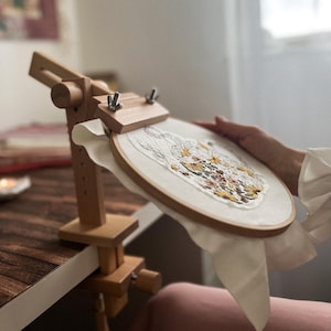 Adjustable Embroidery Hoop Holder Stand | Clamp On Table DIY Cross Stitch | Optimal Embroidery Support | Beechwood | Embroidery gift for her