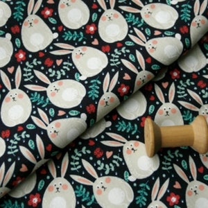 Bunny fabric for quilting, Bunny fabric for baby, Bunny nursery decor, Rabbrit fabric, Cotton fabric by the yard, Woodland, Japanese fabric