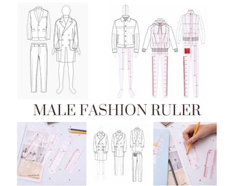 Regla de dibujo de moda, regla de maniquí, regla de diseñador, regla de creación de patrones, regla de sastre, regla de diseño de moda, regla de patrón, ilustración