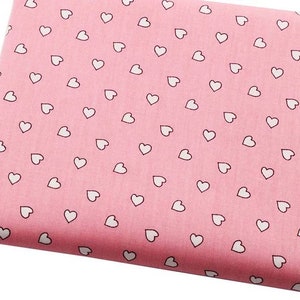 Pink hearts cotton fabric, Valentines sewing, Valentimes fabric per meter, Pink fabric, Baby girl quilting, Pink quilting, Hearts fabric