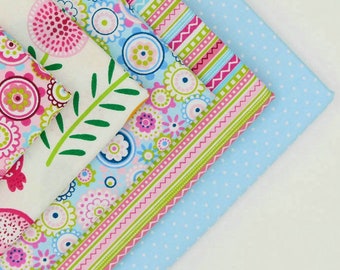 Flower fat quarters, 5 piece 40x50cm/15,7x19.7inch, 100%  cotton fabric, Floral fat quarter, Abstract fabric, Quilting fabric