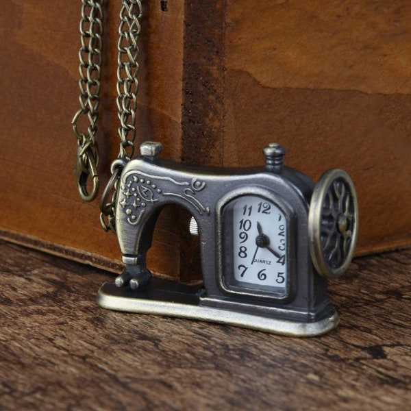 Vintage sewing machine pocket style watch pendant, gifts for her, unusual gift, sewing machine accessories, sewing gifts for her