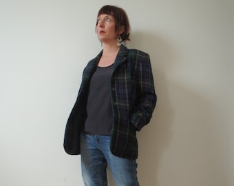 Vintage 1990s Tartan Plaid 100% Wool Blazer size 38 M 10 40 L 12 Yorkshire tweed by moon on trend preppy campus grunge whimsy goth