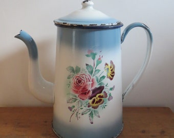 Antique 1940s French JAPY enamelware coffee pot water boiler
