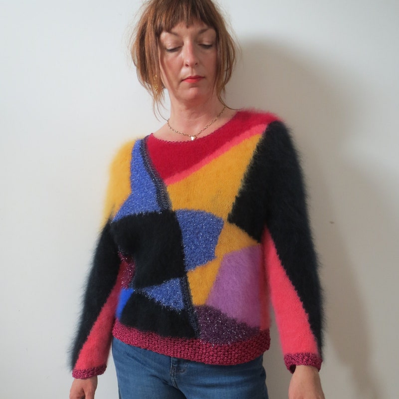 80’s 90’s Cropped Stripe Lambswool Angora Sweater by Leslie Pour Bebe Blond main image 0