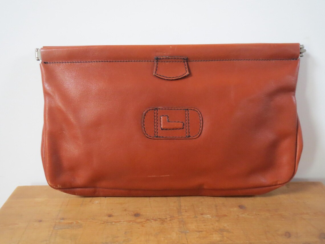 Vintage 1970s Lancel 100% leather document wallet  / clutch bag unisex Chestnut Leather, foto 2 di 5