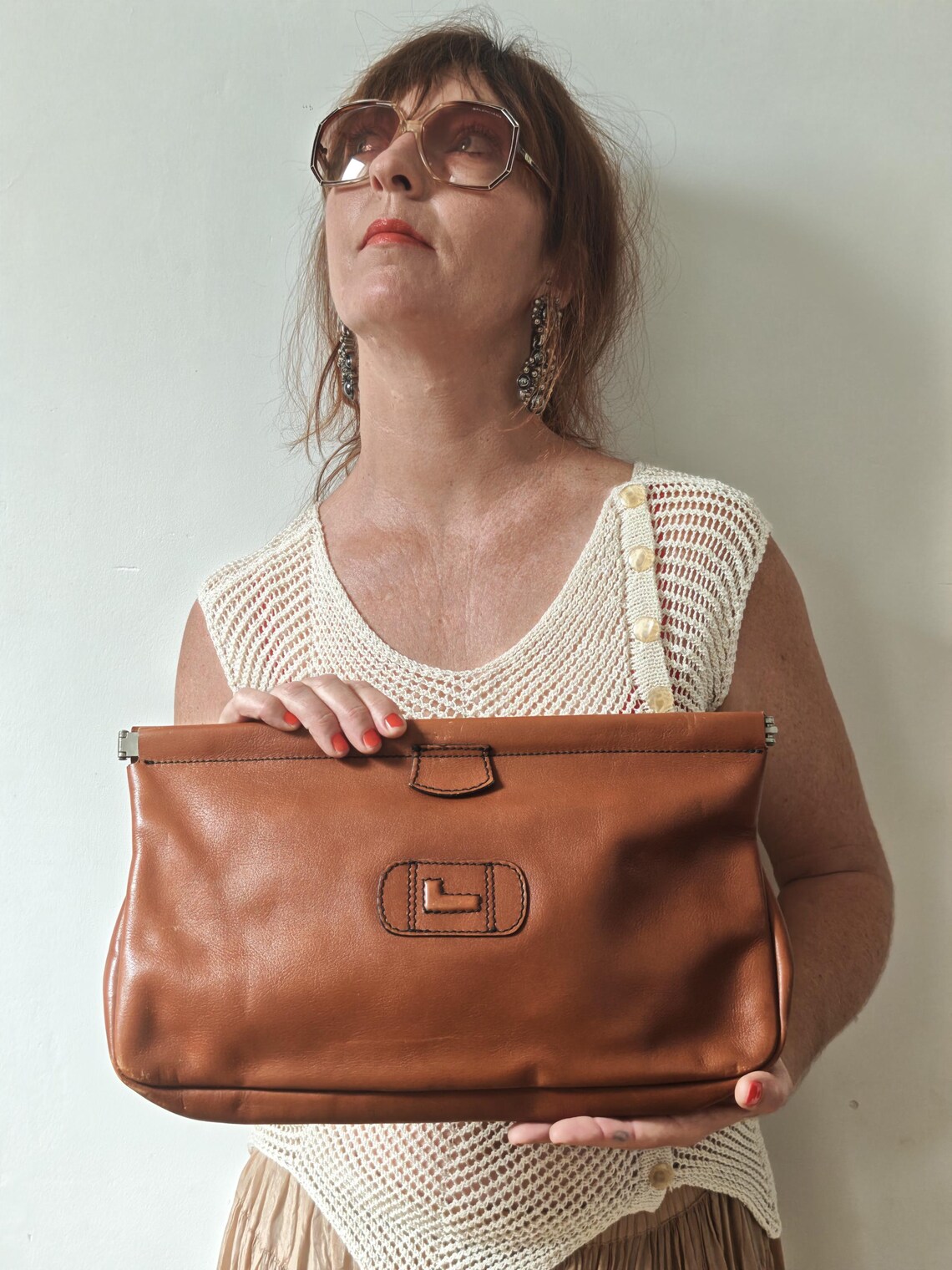 Vintage 1970s Lancel 100% leather document wallet  / clutch bag unisex Chestnut Leather, foto 1 di 5
