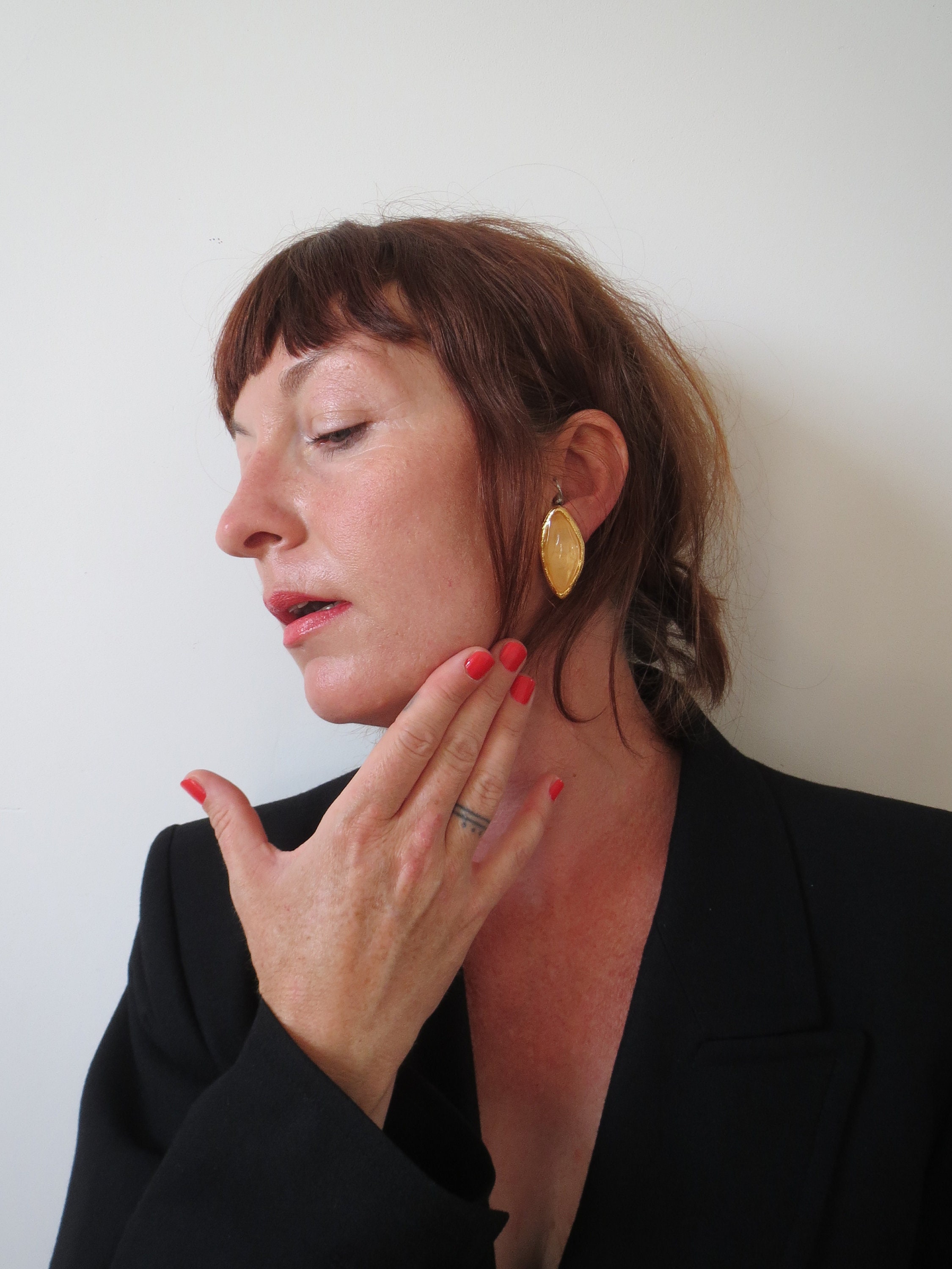 Vintage 1980s L’Or Du Soir clip earrings vintage French rare collectible resin gold leaf couture runway