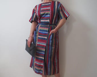 Conjunto coordinado vintage de Jaeger London de los años 70, falda y top 100% algodón con rayas pintadas, talla 36 S 8