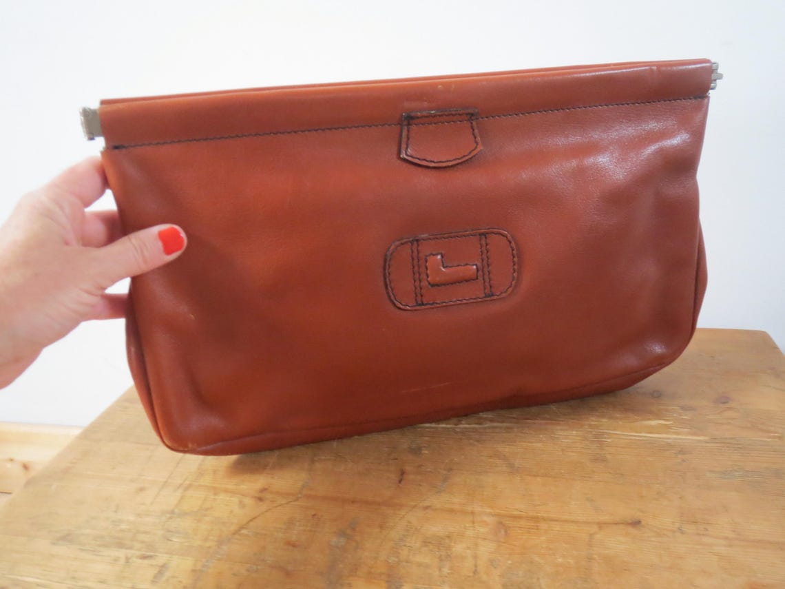 Vintage 1970s Lancel 100% leather document wallet  / clutch bag unisex Chestnut Leather, foto 3 di 5