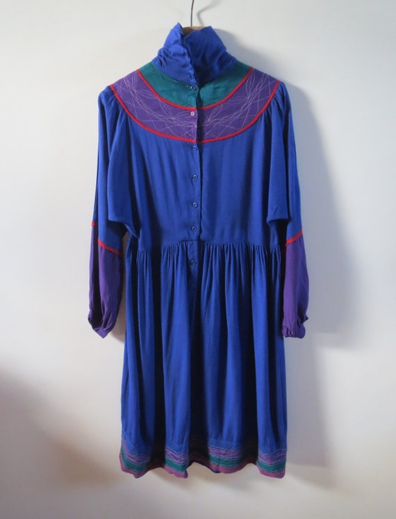 Vintage 1970s 1980s embroidered high neck dress b… - image 5