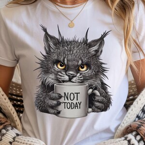 Grumpy Cat Coffee PNG, Sarcastic Kitty Illustration (Digital Download)