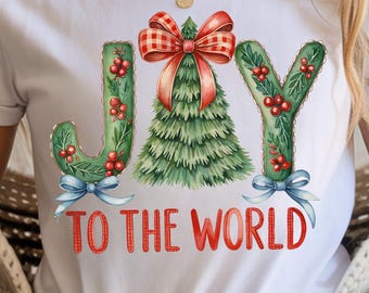 Diseño de camiseta navideña "Alegría para el mundo" (PNG) (Descarga digital)