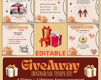 Plantilla para sorteo en Instagram: Diseño de carrusel de 5 diapositivas (Descarga digital)