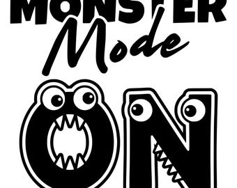 Modo Monstruo ACTIVADO PNG / Diseño Divertido de Monstruo para Niños / Gráfico Lindo de Monstruo de Dibujos Animados / Camiseta Infantil de Halloween PNG / Descarga por Sublimación