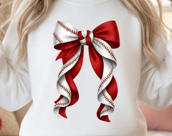 Paquete PNG de Mamá de Béisbol, Sublimación de Softbol, 7 Gráficos de Lazo Rojo y Blanco, Diseño de Camiseta Descarga Digital para Mamá de Día de Juego, Sports Coquette