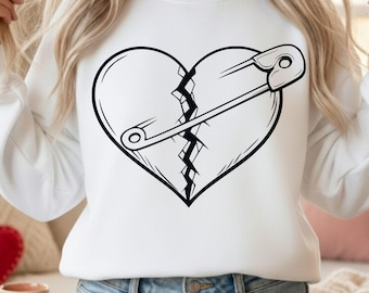 Imperdible de corazón roto SVG / Diseño grunge anti-San Valentín (Descarga digital)