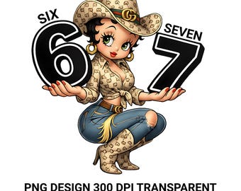67 Meme PNG | Retro Betty Boop Cowgirl Design (Digital Download)