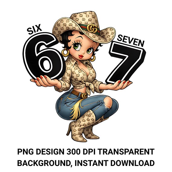 67 Meme PNG | Retro Betty Boop Cowgirl Design (Digital Download)