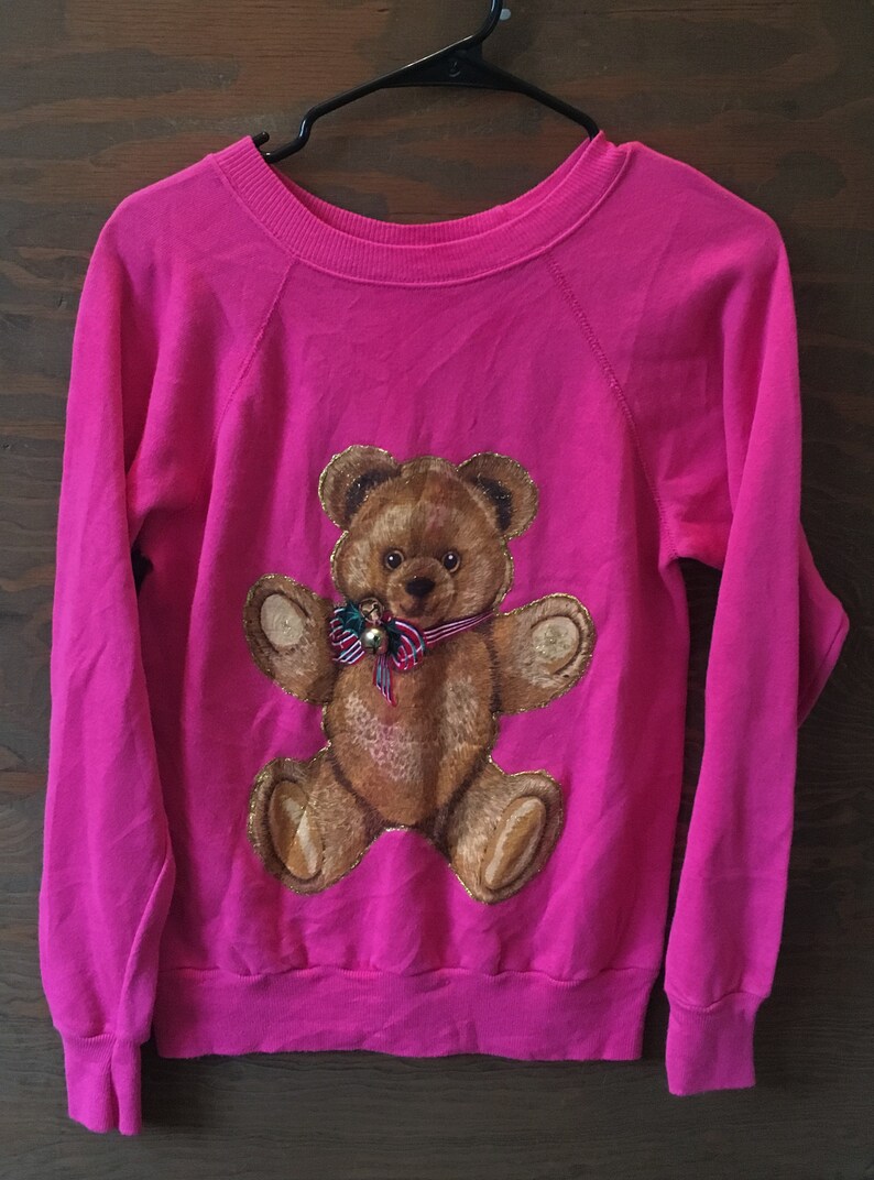 Vintage Teddy Bear Pink Cute Bear 1990s Pink Sweatshirt // - Etsy