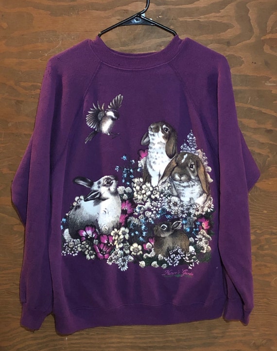 Vintage Bunny Animal Print Purple 1990s Crewneck S