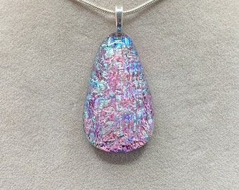 Pink with silver/blue Fused Glass Pendant