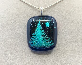 Moonlit Vermont Fused Glass Pendant