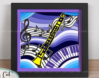 Music Clarinet Shadow box svg Cricut, multilayered svg, Layered Paper Art svg, 3D clarinet