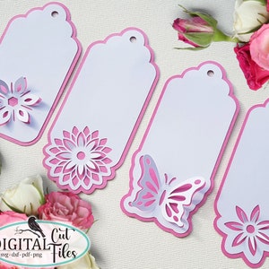 Pacote de etiquetas de presente 3D pop-up svg, arquivo de corte, para Cricut, etiquetas florais svg, etiquetas de borboleta svg, etiquetas de presente svg, modelo de corte de papel, corte de papel svg