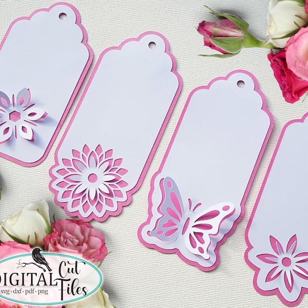 Pop up 3D gift tag svg bundle, cut file, for Cricut, floral tag svg, butterfly tag svg, gift tag svg, papercut template, svg paper cut