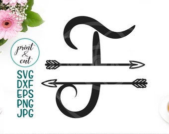 monogram letter T svg file, split font with arrows, individual letters, silhouette arrow alphabet, handwritten cursive script, iron on, dxf