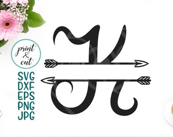 letters with arrows svg, split monogram font, individual letter K, divided alphabet, cricut projects , handwritten script, iron on dxf png