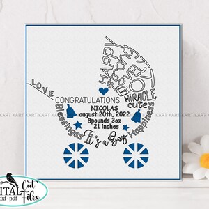 Tarjeta de niño en formato SVG, tarjetas Cricut, tarjeta de anuncio de nacimiento en formato SVG, tarjeta de baby shower, tarjeta de estadísticas de nacimiento personalizadas en formato SVG, tarjeta para bebé recién nacido
