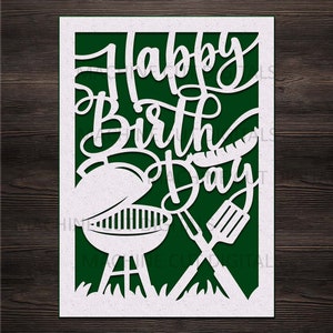 BBQ-verjaardagskaart svg, Cricut Joy/Maker/Explore-kaart svg, papercut kinderbedje uit kaart svg, svg-kaart voor man, kaart voor hem, picknick zomerkaart svg