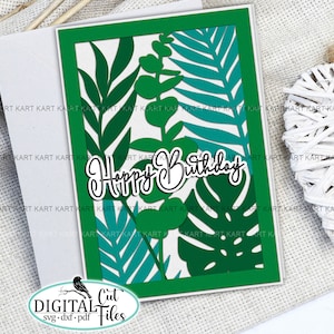 Tarjeta de cumpleaños en capas SVG Cricut, tarjeta de agradecimiento en capas SVG, tarjeta de hojas tropicales SVG, Cricut Explore Air, Maker, tarjeta Cricut Joy, corte SVG