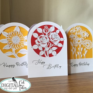 Geburtstagskarte svg Cricut, Sonnenblume Karte svg, Rosen Karte Karte, Gänseblümchen Karte svg, Papierschnitt Karte svg, Cricut Karte, Scan n Cut Karten