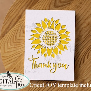 Tarjeta de agradecimiento de girasol SVG para Cricut, Cricut Joy, tarjetas Cricut Maker, Cricut Explore Air, tarjeta recortable SVG, corte de papel SVG