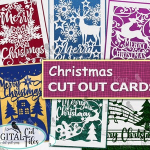 Paquete de tarjetas de Navidad Cricut svg, tarjeta de inserción Cricut Joy Maker Explore Air, tarjetas preplegadas svg, corte de papel cortado a mano, tarjeta cortada con láser svg