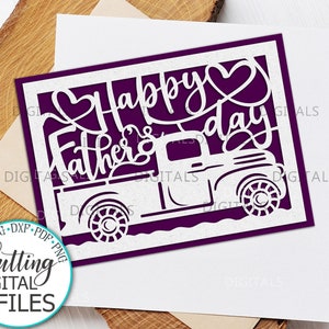 Tarjeta del día del padre del camión svg, tarjeta de felicitación Cricut, corte de papel, tarjetas cortadas con láser svg