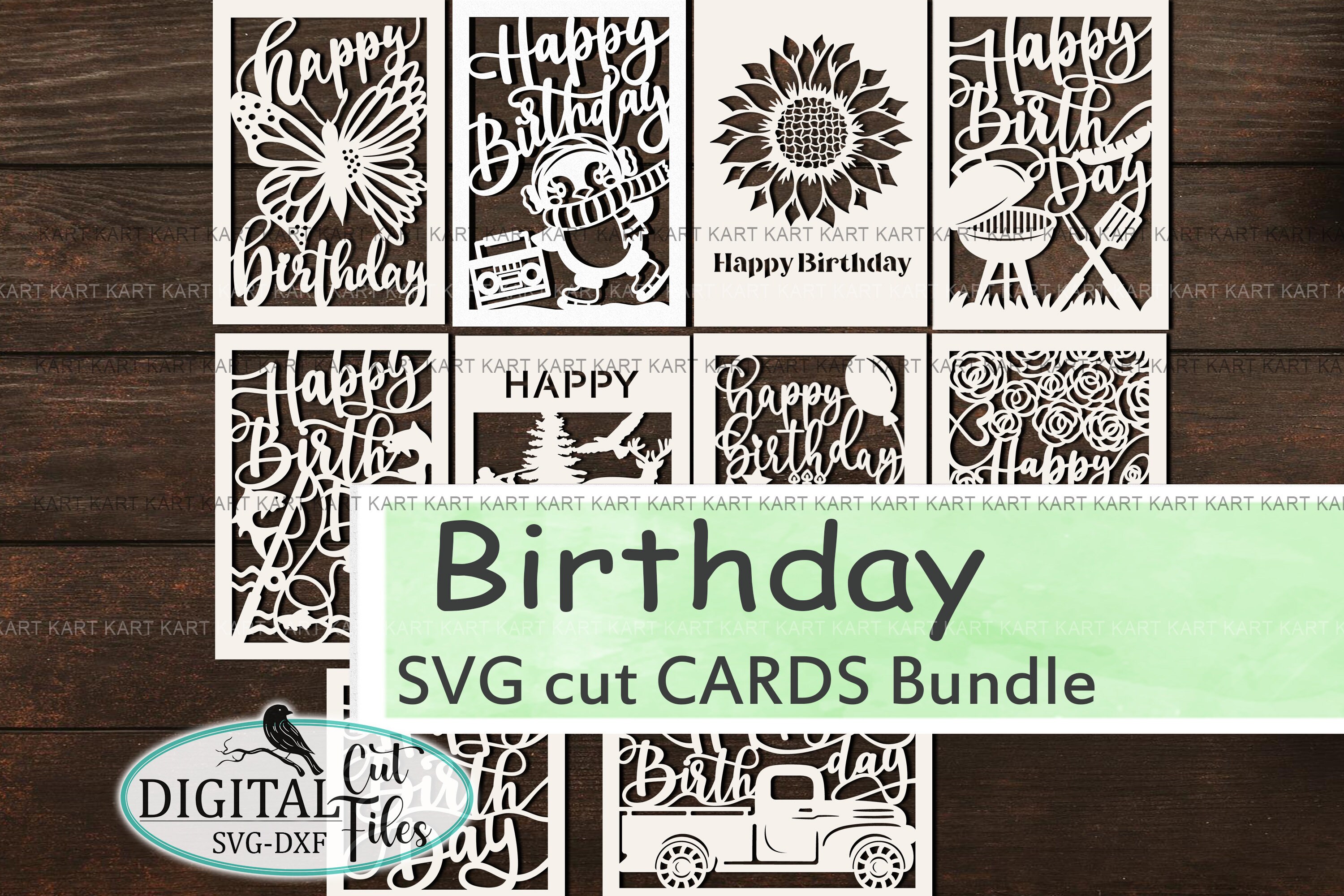 Birthday card bundle svg, Insert card Cricut, Papercut cards svg, Laser cut cards svg, Happy birthday card svg, Digital cards svg, cut out