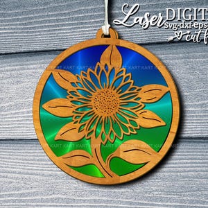 Svg Suncatcher tournesol, fichier découpé au laser, fichier de découpe DXF SVG, svg Glowforge, svg numérique