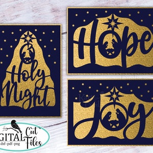 Paquete de tarjetas navideñas de la Natividad en formato svg, tarjeta de esperanza en formato svg, Oh noche de paz, tarjeta religiosa en formato svg, tarjeta de alegría en formato svg de Cricut, tarjeta Explore Air, Maker
