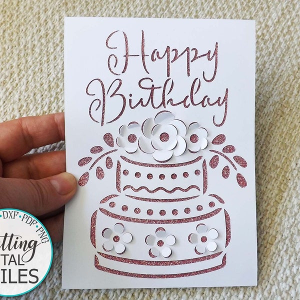 Pop up Birthday cake card svg, 3D birthday card svg, Birthday cake card svg, paper cut out card svg, laser cut card svg