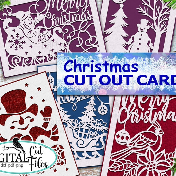 Bundle de cartes de Noël svg, carte de Noël Cricut, joyeux Noël carte svg, svg carte de bonne année, svg papercut, découpé au laser