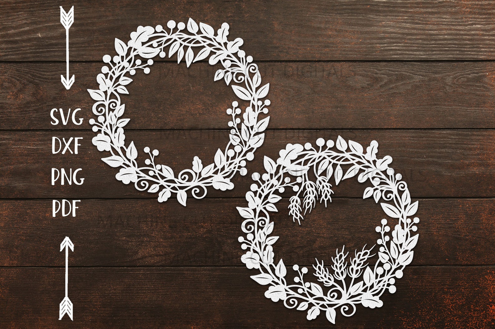 Laurel Leaves Wheat Wreath Svg Laser Cut for Template Fall Etsy
