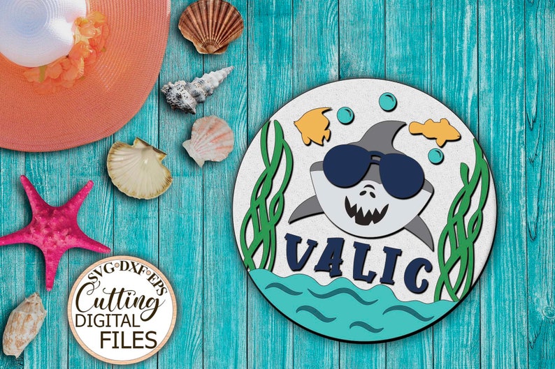 Download Shark with glasses svg laser Boy Nursery Name Sign Round ...