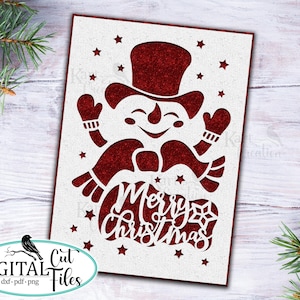 Cartão de Natal svg Cricut, cartão de boneco de neve svg, cartão Cricut Explore air, cartão Cricut Maker, cartão cortado a laser, modelo, download digital